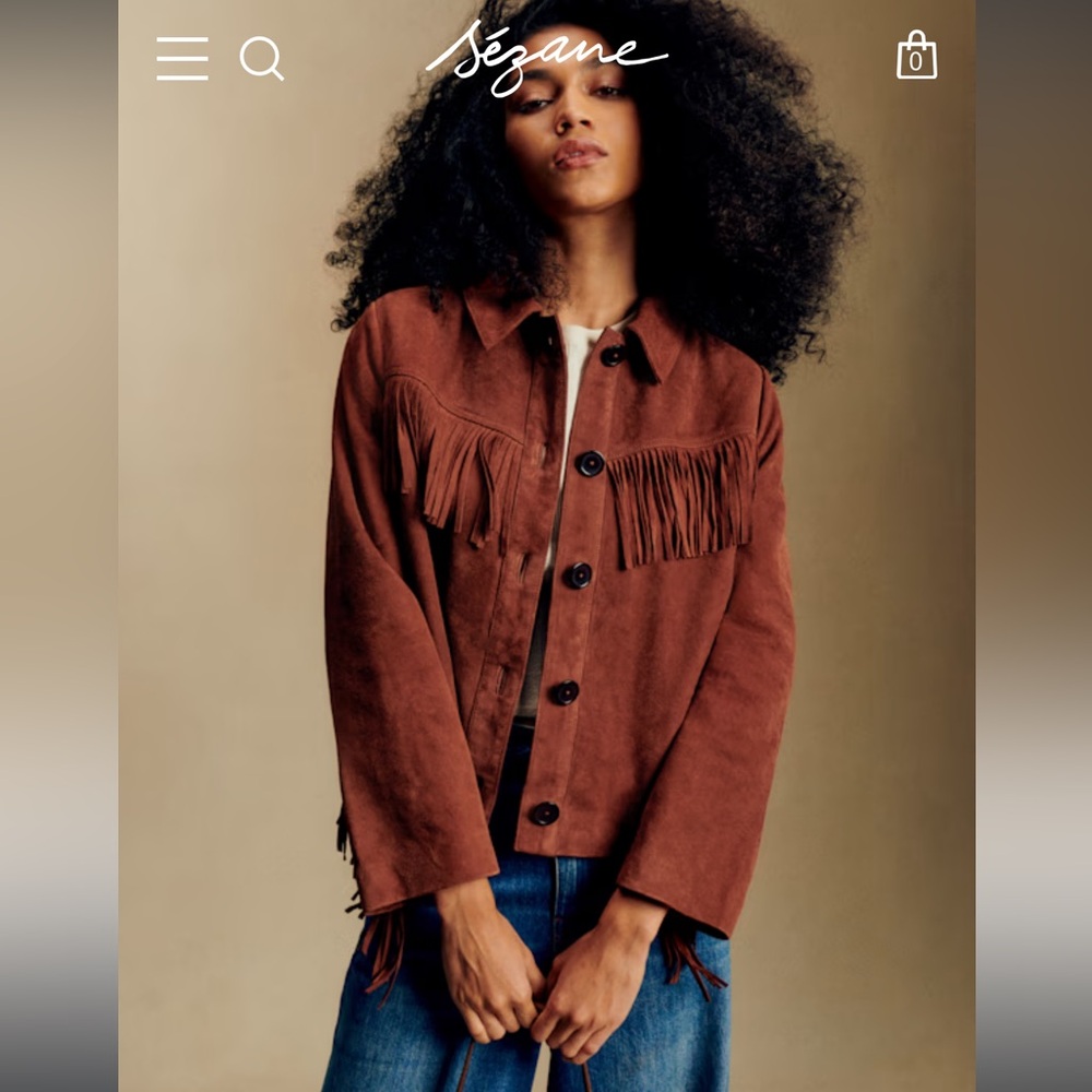 Sézane Women's Yuma Brown Fringe Jacket